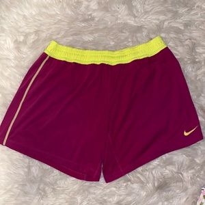 Nike maroon and green long medium athletic shorts